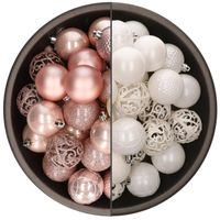 74x stuks kunststof kerstballen mix van lichtroze en wit 6 cm - Kerstbal - thumbnail