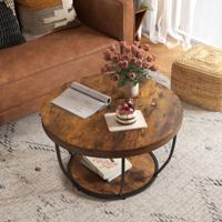 Ronde Salontafel van 80 cm met 2 Lagen Cocktailtafel met Stevig Metalen Frame Bijzettafel met Kunsthouten Blad voor Woonkamer Ronde Salontafel van 80 cm met 2 Lagen Cocktailtafel met Stevig Metalen Frame Bijzettafel met Kunsthouten Blad voor Woonkamer