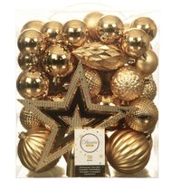 Set van 49x stuks kunststof kerstballen met ster piek goud mix - thumbnail