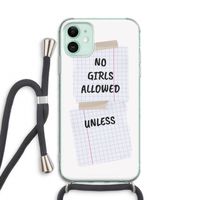 No Girls Allowed Unless: iPhone 11 Transparant Hoesje met koord