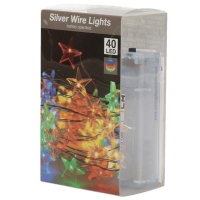 Draadverlichting - sterren lampjes - zilverdraad - op batterij - gekleurd - 40 lampjes - 200 cm