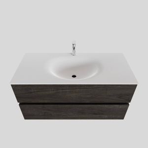 Badkamermeubel Solid Surface BWS Stockholm 100x46 cm Midden Wood Dark Brown (1 kraangat)