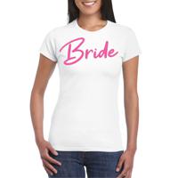 Bellatio Decorations Vrijgezellenfeest T-shirt dames - Bride - wit - glitter roze - bruiloft 2XL  - - thumbnail