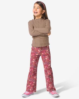 HEMA Kinderjeans wijd bloemen lichtbruin (lichtbruin)
