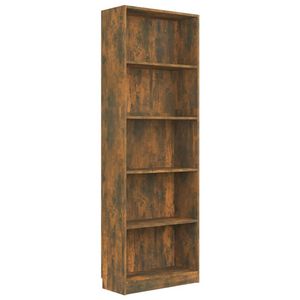 The Living Store Boekenkast Gerookt Eiken - 60x24x175 cm - 5-laags