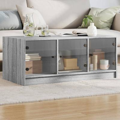 Salontafel met glazen deuren 102x50x42 cm grijs sonoma eiken
