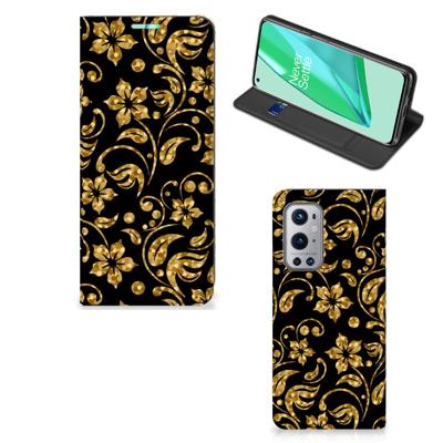 OnePlus 9 Pro Smart Cover Gouden Bloemen OnePlus 9 Pro Smart Cover Gouden Bloemen