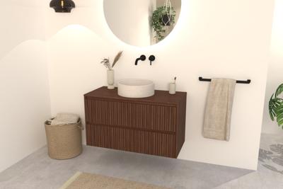 Walnuss-Badmöbel Nila 100 cm - Riffel-Front mit Softclose-Schubladen