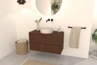 Walnuss-Badmöbel Nila 100 cm - Riffel-Front mit Softclose-Schubladen