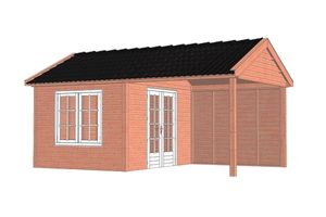 Trendhout Buitenverblijf Zadeldak Betula 615x415 cm - Combinatie 1- Zadeldak- Onbehandeld lariks Douglas hout- Trendhout