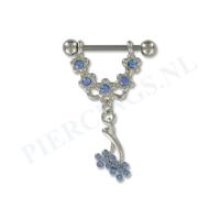 Tepelpiercing hangende bloem blauw Tepelpiercing hangende bloem blauw