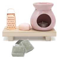 Amberblokjes/geurblokjes cadeauset 7-delig - rozen/eucalyptus geur - inclusief geurbrander en rasp