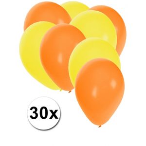 30x ballonnen - 27 cm - oranje / gele versiering