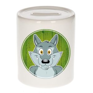 Dieren spaarpot wolf voor kinderen 9 cm   -