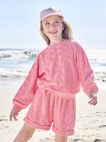 Set met sweater en gebloemde short in badstof voor meisjes snoepjesroze