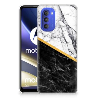 Motorola Moto G51 5G | TPU | Siliconen hoesje | Marmer Wit Zwart - Origineel Cadeau Man