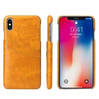 Fierre Shann retro olie Wax textuur PU lederen draagtas voor iPhone XS Max met kaartsleuven (geel)