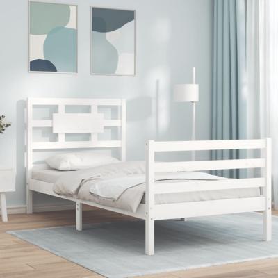 Bedframe met hoofdbord massief hout wit 90x200 cm