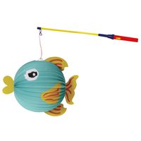 Bol lampion vis - blauw - H25 cm - papier - met lampionstokje - 50 cm