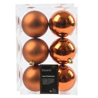 Decoris kerstballen - 18x stuks - 8 cm - koper/cognac bruin - kunststof - thumbnail