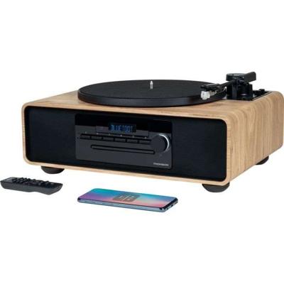 Bluetooth Micro-systeem met platenspeler - THOMSON - Zwart/Hout - FM/CD/MP3/USB-radio, 60W, platenspeler, equalizer, 230V-voeding