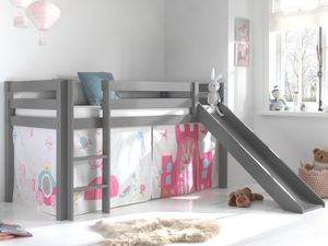 Bed ALIZE met glijbaan 90x200 cm grijs pijnboom tent Princess