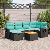 7-delige Loungeset met kussens poly rattan zwart