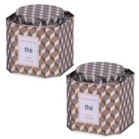 Thee bewaarblik - 2x - retro print - metaal - 10 x 10 cm - theeblik - losse thee