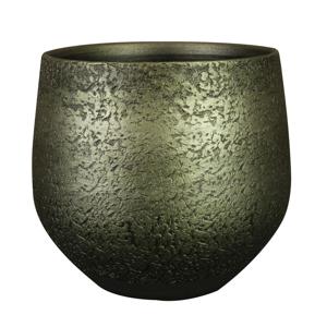 Plantenpot - keramiek - metallic donkergroen/gold finish - 27x25cm