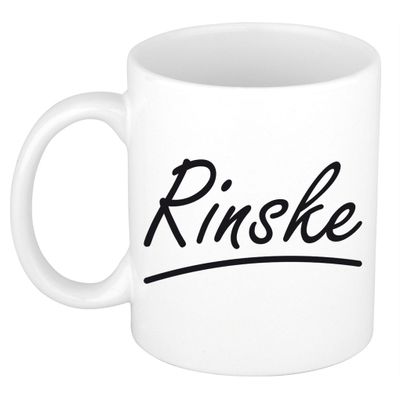Naam cadeau mok / beker Rinske met sierlijke letters 300 ml Naam cadeau mok / beker Rinske met sierlijke letters 300 ml