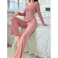 Dames Pyjama Sets Heldere kleur Modieus Basic Comfortabel Huis Straat Dagelijks Polyester Ademend Strakke ronde hals Lange mouw T-shirt Pantalon Herfst Zwart Blozend Roze Lightinthebox