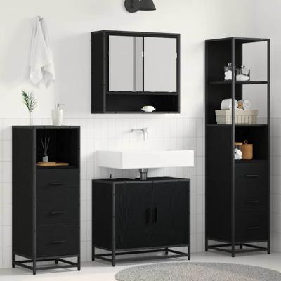 Badkamermeubelset met lade 4 pcs Zwart eiken 65 x 33 x 60 cm