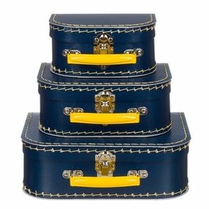 Kraamkado koffertje donkerblauw/geel 16 cm   -