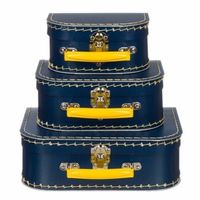 Kraamkado koffertje donkerblauw/geel 16 cm   -