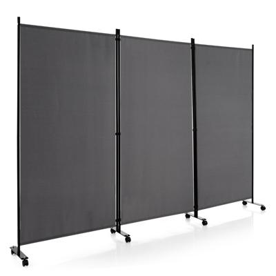 3-Paneels Kamerscherm Op Wielen Privacyschermen 180 cm Draagbare Vrijstaande Stoffen Scheidingswand (Grijs) 262 x 180 cm