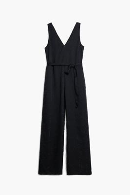 Glanzende jumpsuit met riem - BLACK - XL