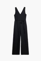 Glanzende jumpsuit met riem - BLACK - XL