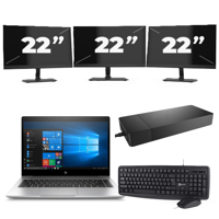 HP EliteBook x360 830 G7 - Intel Core i5-10e Generatie - 13 inch - 16GB RAM - 256GB SSD - Windows 11 Home + 3x 22 inch Monitor