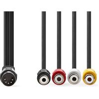 DIN-Audiokabel | DIN 5-Pins Male | 4x RCA Female | Vernikkeld | 0.20 m | Rond | PVC | Zwart | Label