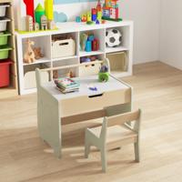 3-in-1 Kinderstoelgroep van Hout Kindertafel met Stoel Kindertekeningstafel met Omkeerbare Tafelblad