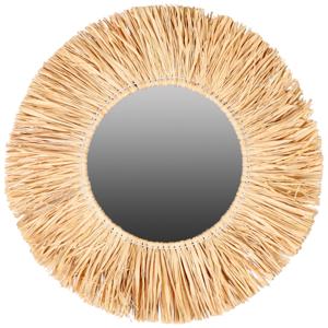 Natural Living Wandspiegel - Boho/ibiza stijl - raffia - lichtbruin - rond - 46 cm