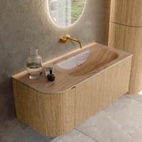 Badmeubel Mondiaz Kurve-Dlux | 105 cm | Meubelkleur Oak | Wastafelkleur Arena | Solid surface | Wasbak rechter zijde spoelbak | Zonder kraangat(en) Badmeubel Mondiaz Kurve-Dlux | 105 cm | Meubelkleur Oak | Wastafelkleur Arena | Solid surface | Wasbak rechter zijde spoelbak | Zonder kraangat(en)
