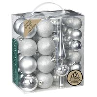 Kerstballen - 39-dlg - 4 en 6 cm - met piek - zilver - kunststof