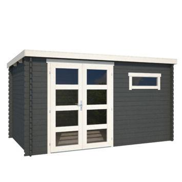 Blokhut Timian 380x230 Carbon Grey-Wit - Outdoor life