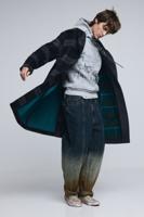 Wollen jas in twee materialen met ruitpatroon - BLACK - M