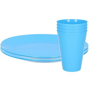 16-delig ontbijt/diner set van hard kunststof in het blauw - outdoor camping