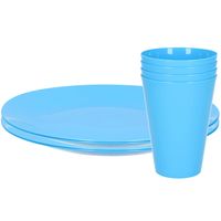 16-delig ontbijt/diner set van hard kunststof in het blauw - outdoor camping