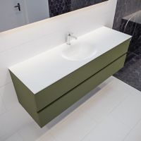 Mondiaz Vica Moon badmeubel groen mat 150 cm 2 lades solid surface enkele spoelbak midden 1 kraangat