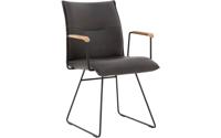 Goossens Excellent Eetkamerstoel Nica grijs leer met armleuning Sledevoet, modern design