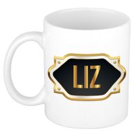 Naam cadeau mok / beker Liz met gouden embleem 300 ml